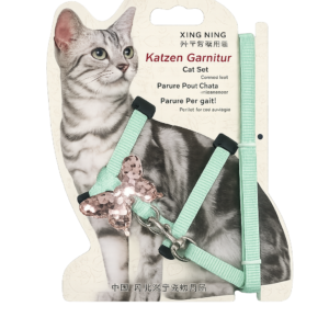 Arnés Ajustable para Gatos con Correa y Adorno de Mariposa – Color Verde Menta