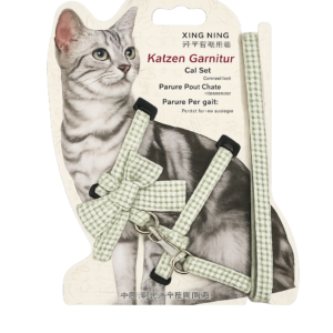 Arnés Ajustable para Gato con Correa y Moño Decorativo – Color Verde Salvia